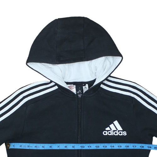 Adidas Boys Black Full Zip Hoodie Size 13-14 Years Cotton Blend Sportswear
