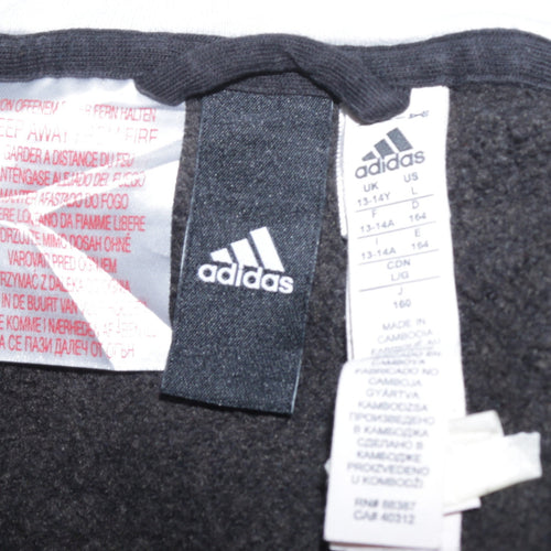 Adidas Boys Black Full Zip Hoodie Size 13-14 Years Cotton Blend Sportswear