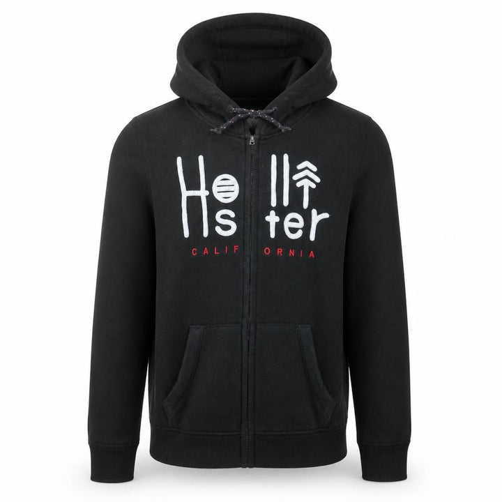 Hollister Men's Black Full Zip Hoodie S Logo Fleece Sweatshirt