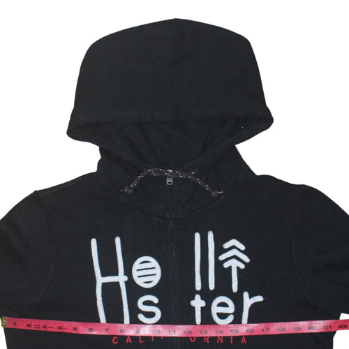 Hollister Men's Black Full Zip Hoodie S Logo Fleece Sweatshirt