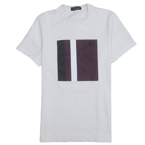 Fred Perry Men’s White Colourblock Crew Neck Cotton T-Shirt Size S