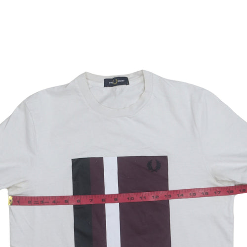 Fred Perry Men’s White Colourblock Crew Neck Cotton T-Shirt Size S