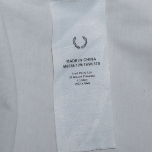 Fred Perry Men’s White Colourblock Crew Neck Cotton T-Shirt Size S
