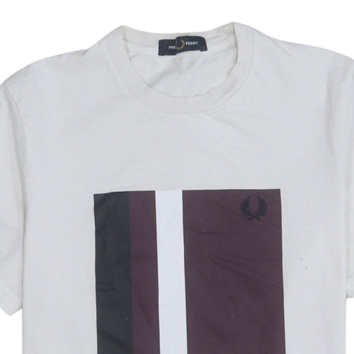 Fred Perry Men’s White Colourblock Crew Neck Cotton T-Shirt Size S