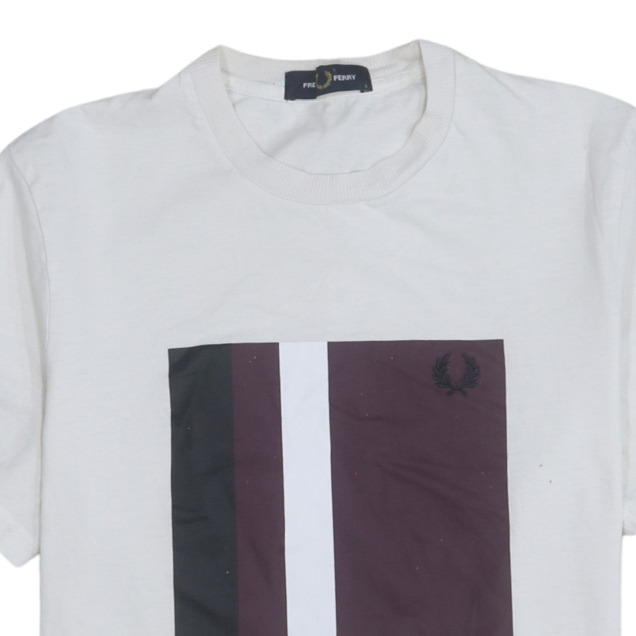 Fred Perry Men’s White Colourblock Crew Neck Cotton T-Shirt Size S