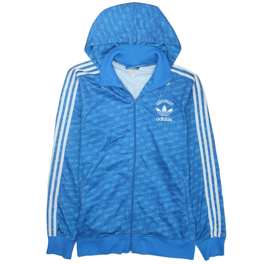 Adidas Men's Blue Full Zip Hoodie Size L Sports Logo Hooded Top
