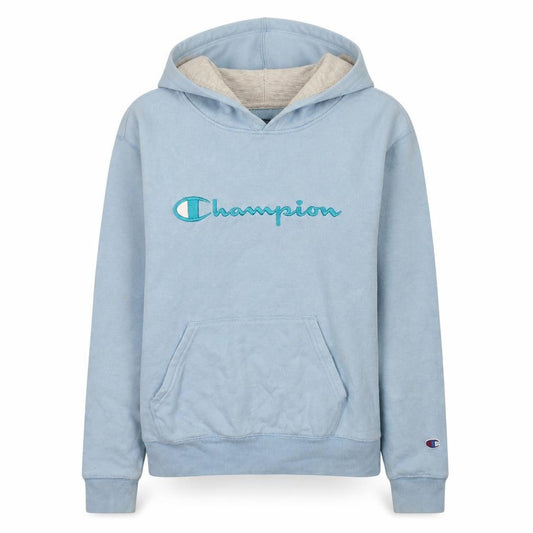 Front view of Champion Women’s Blue Pullover Hoodie XL Embroidered Logo Cotton Blend