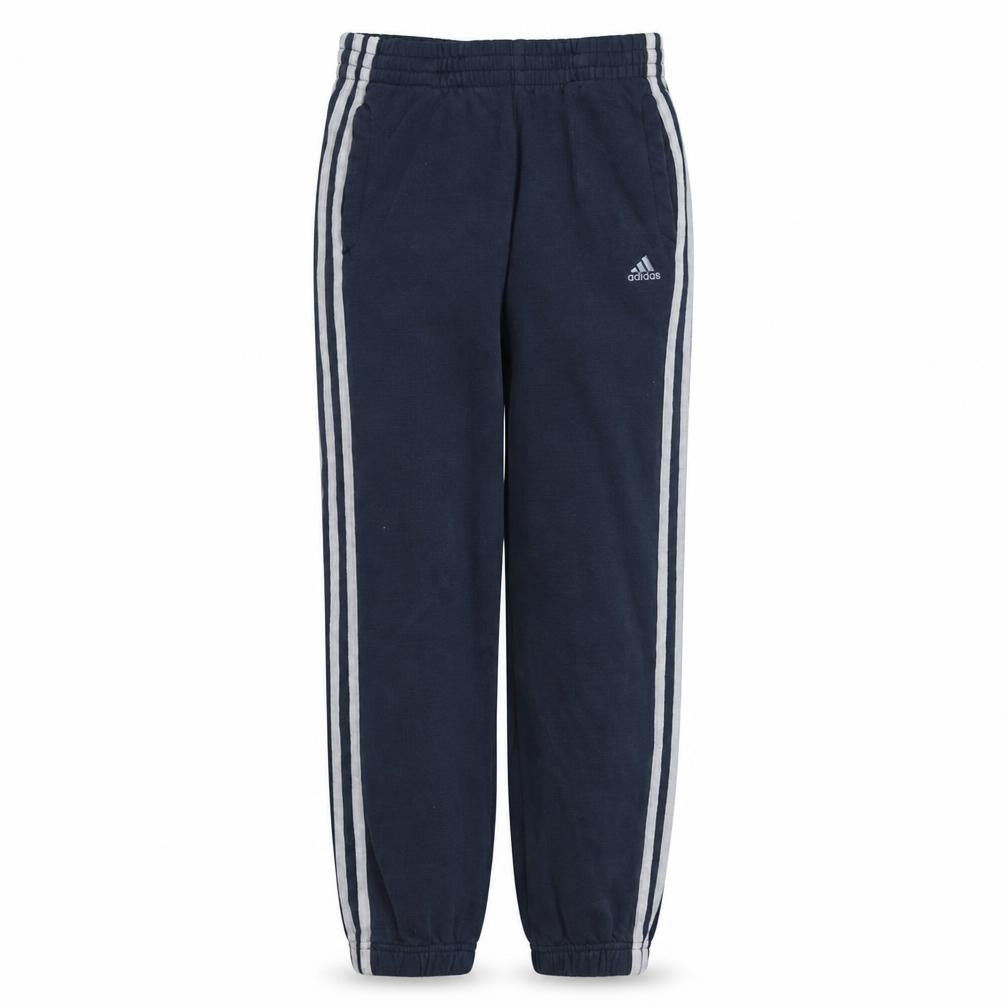 Front view of Adidas boys’ blue 11-12 years track pants with side stripes