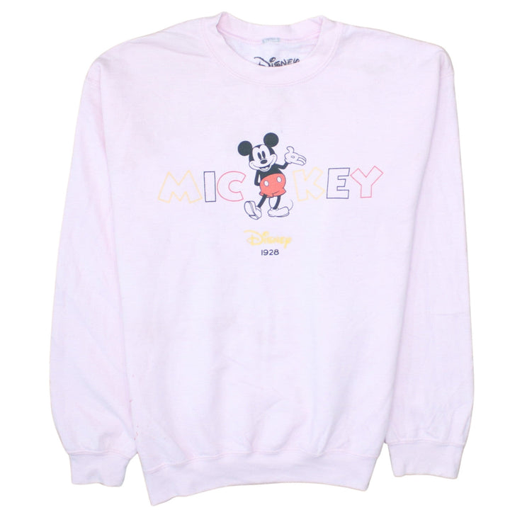 Disney Women Pink Mickey Mouse Sweatshirt Size 8 Cotton Crew Neck