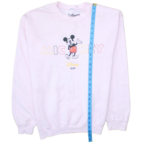 Disney Women Pink Mickey Mouse Sweatshirt Size 8 Cotton Crew Neck