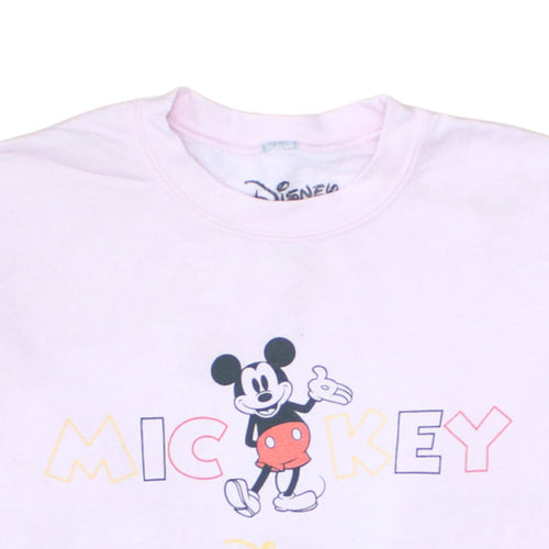 Disney Women Pink Mickey Mouse Sweatshirt Size 8 Cotton Crew Neck