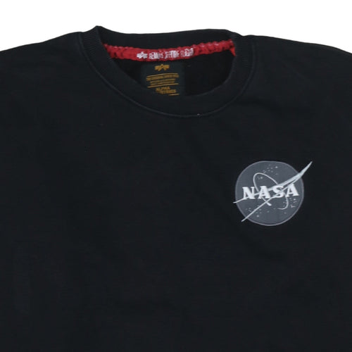 Alpha Industries Men's Black NASA Logo Sweatshirt M Regular Fit
