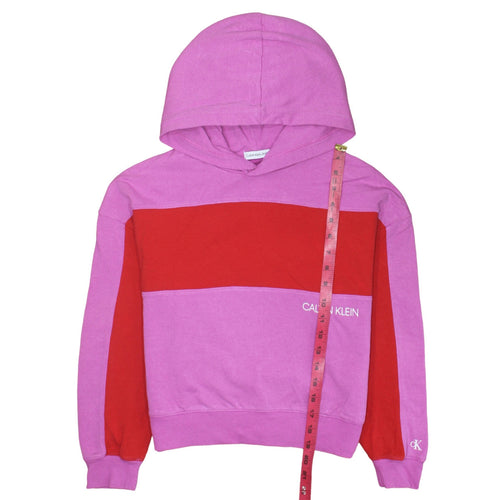 Calvin Klein Jeans Girls Pink Colourblock Hooded Pullover Sweatshirt Size 14 Years