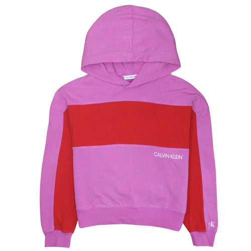 Calvin Klein Jeans Girls Pink Colourblock Hooded Pullover Sweatshirt Size 14 Years