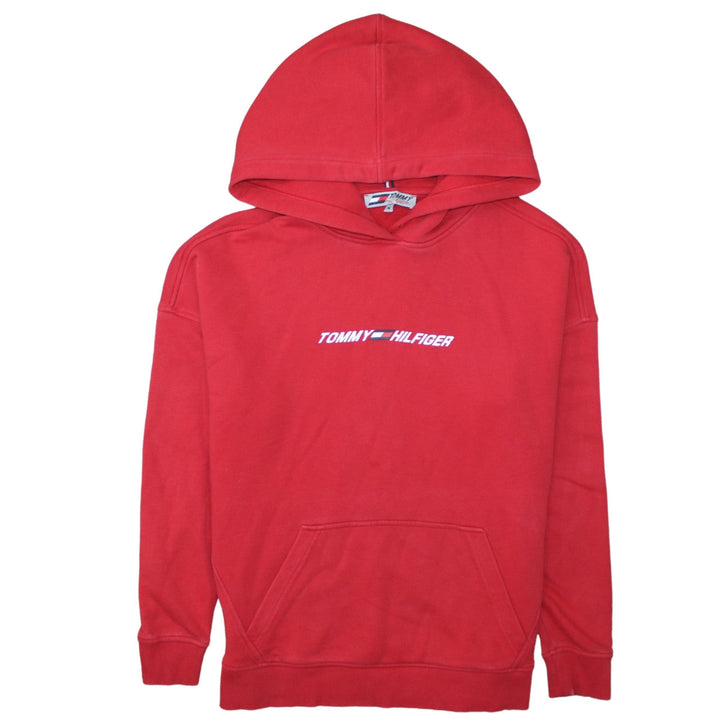 Tommy Hilfiger Men's Red Pullover Hoodie M Logo Fleece Sweatshirt