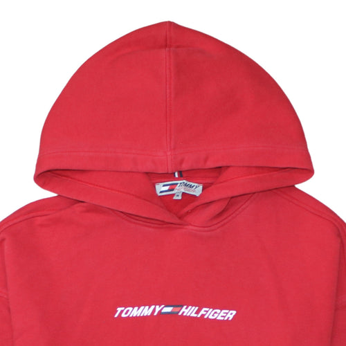Tommy Hilfiger Men's Red Pullover Hoodie M Logo Fleece Sweatshirt
