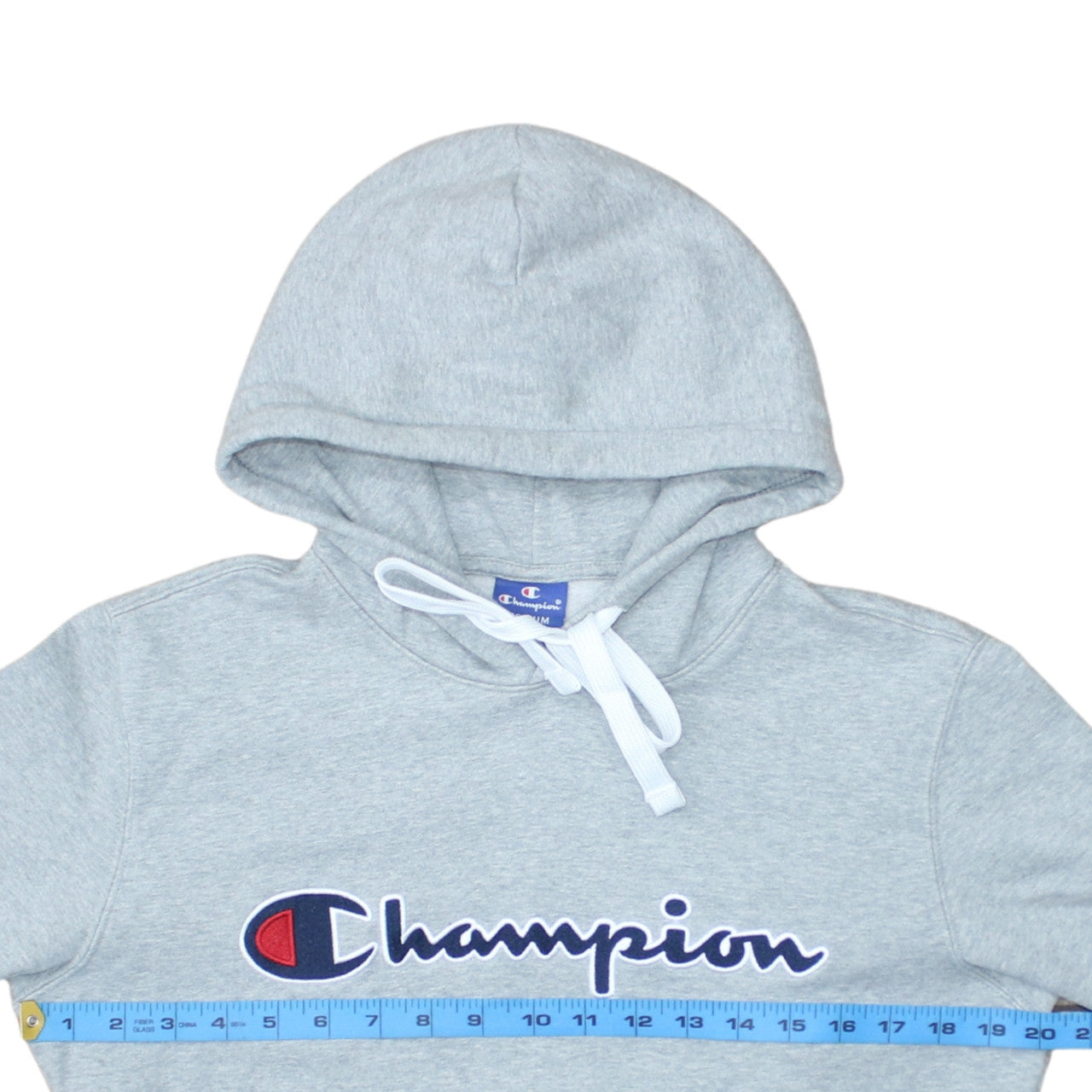Champion Mens Grey Pullover Hoodie Medium Embroidered Logo