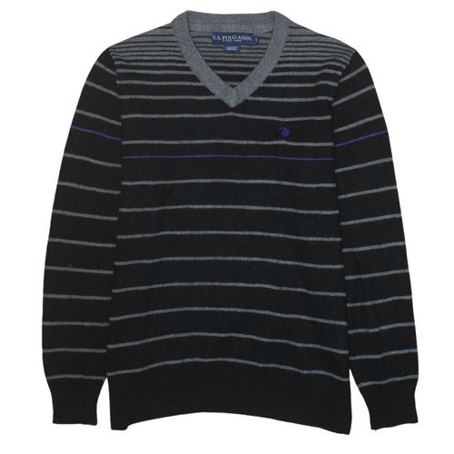 U.S. Polo Assn. Men's Black Striped V-Neck Jumper Size S