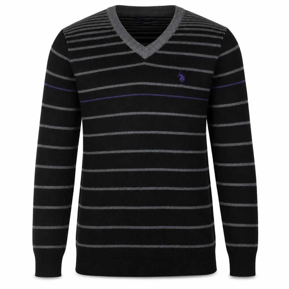 U.S. Polo Assn. Men's Black Striped V-Neck Jumper Size S