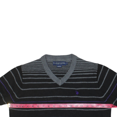 U.S. Polo Assn. Men's Black Striped V-Neck Jumper Size S