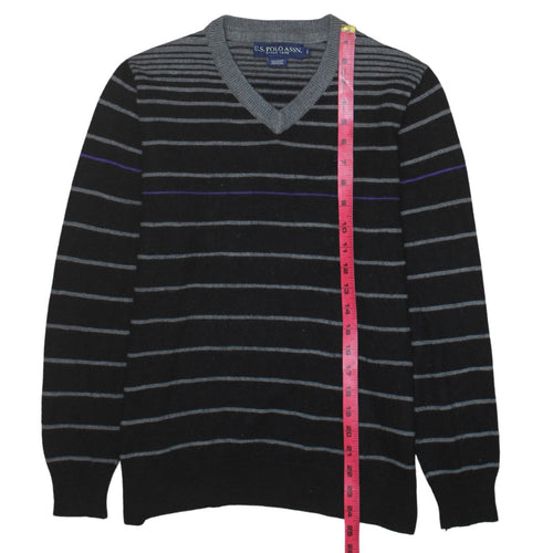 U.S. Polo Assn. Men's Black Striped V-Neck Jumper Size S