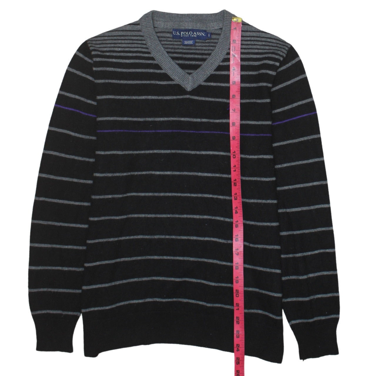 U.S. Polo Assn. Men's Black Striped V-Neck Jumper Size S