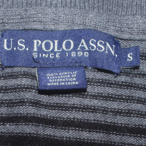 U.S. Polo Assn. Men's Black Striped V-Neck Jumper Size S