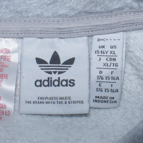 Adidas Boys Grey Pullover Hoodie 15-16 Years XL Fleece Lined Casual Top
