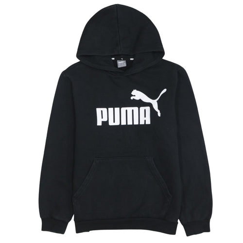 Puma Boys Black Pullover Hoodie 13-14 Years Regular Fit Logo Fleece
