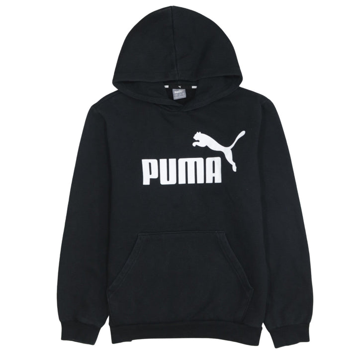 Puma Boys Black Pullover Hoodie 13-14 Years Regular Fit Logo Fleece