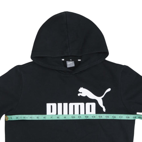 Puma Boys Black Pullover Hoodie 13-14 Years Regular Fit Logo Fleece