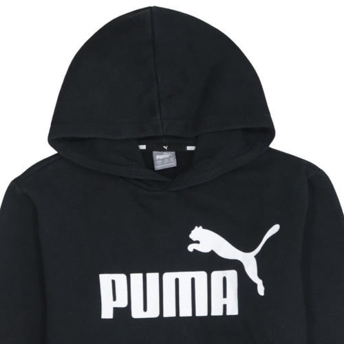 Puma Boys Black Pullover Hoodie 13-14 Years Regular Fit Logo Fleece