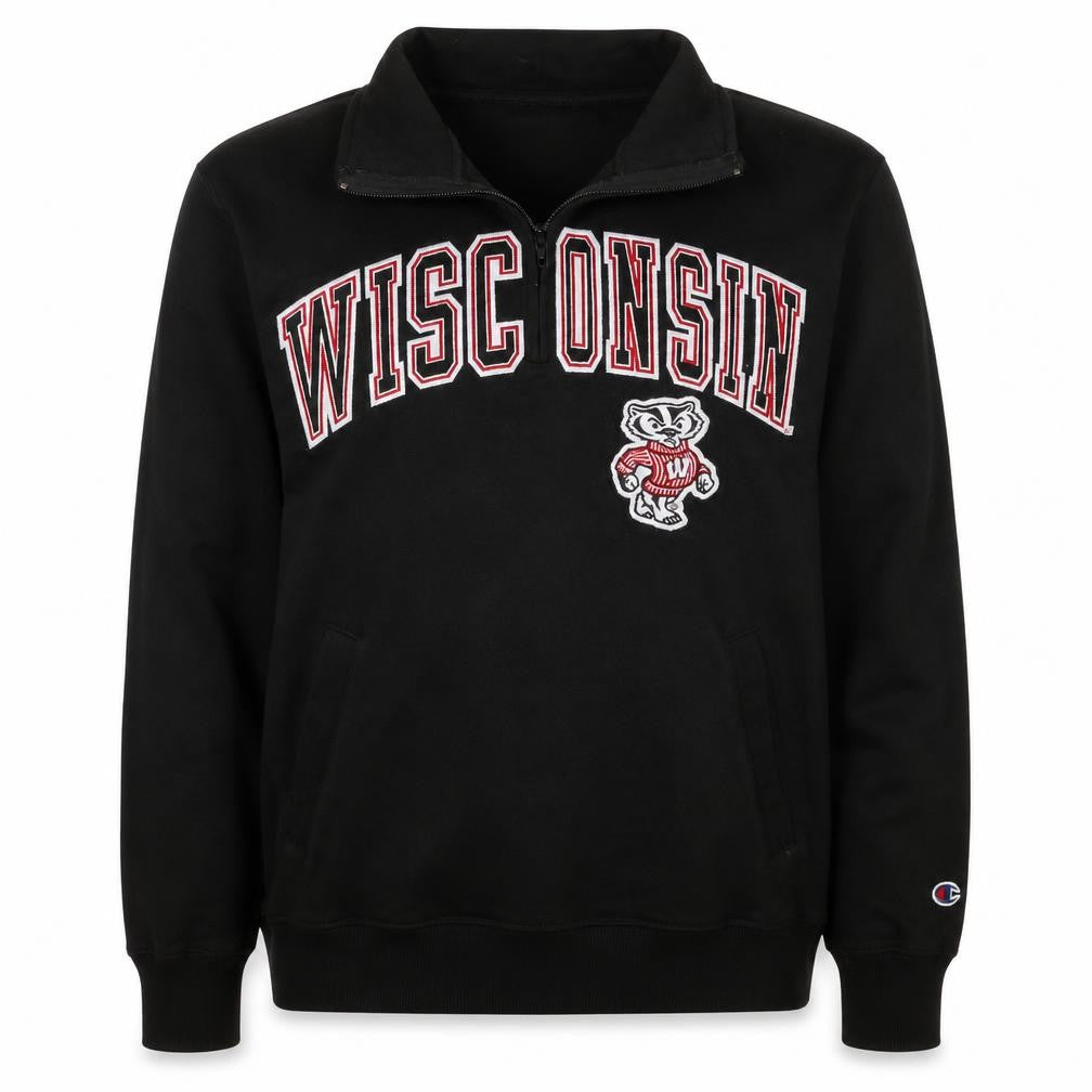 Champion Women's Black Wisconsin 1/4 Zip Fleece Sweatshirt S