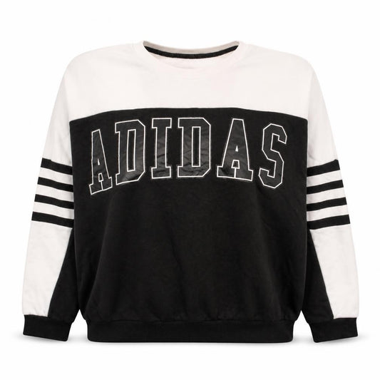 Front view of Adidas Women’s Black White Crew Neck Pullover Sweatshirt, size UK 18