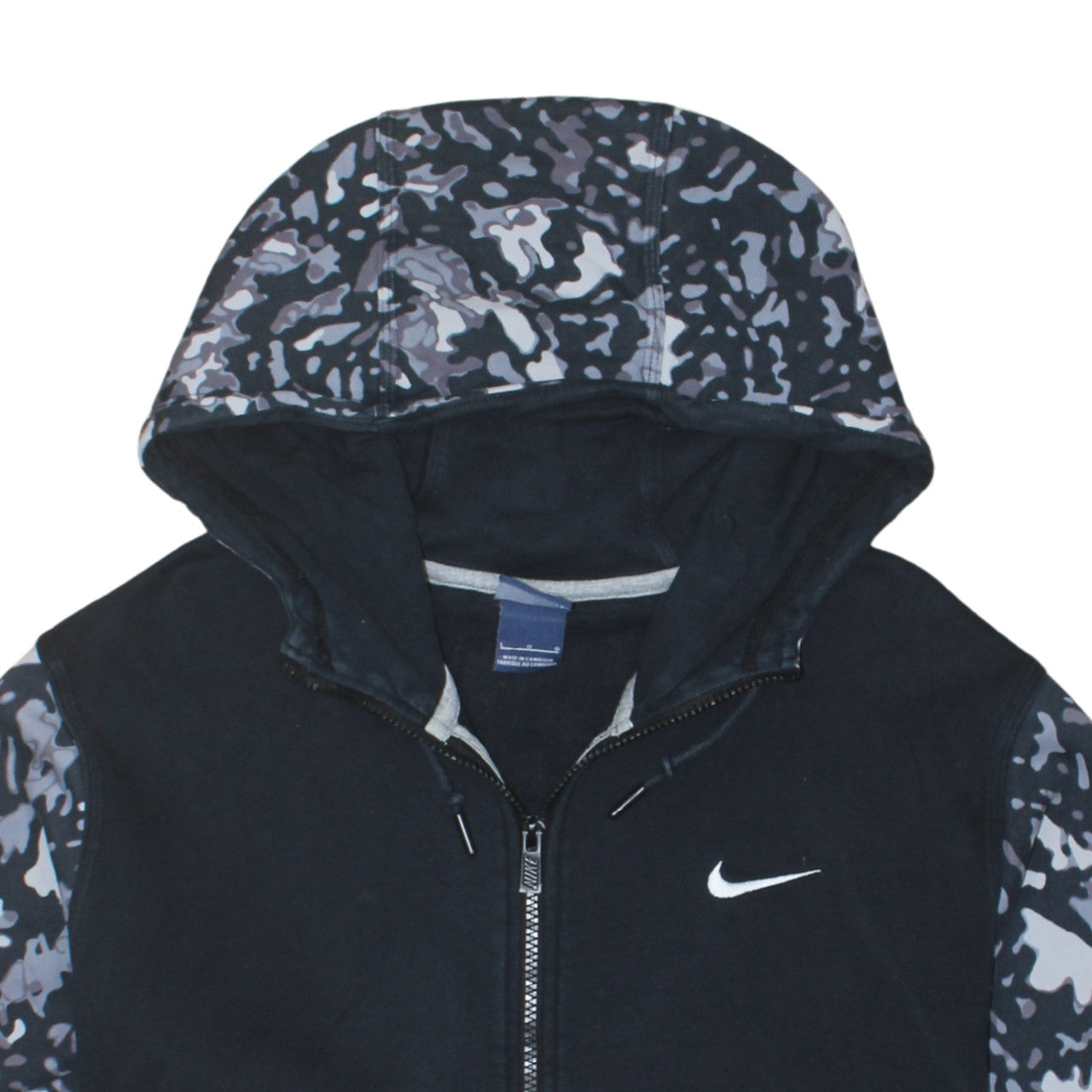 Nike Women’s Black Camouflage Full Zip Hoodie Small Cotton Blend