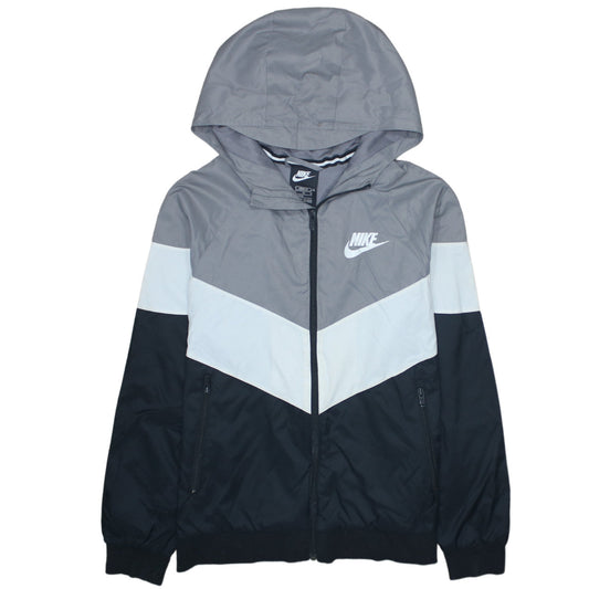 Nike Boys Black & Grey Hooded Windbreaker Jacket 14-15 Years Full Zip