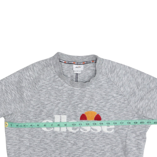 Ellesse Women Grey Logo Sweatshirt Small Pullover Crew Neck