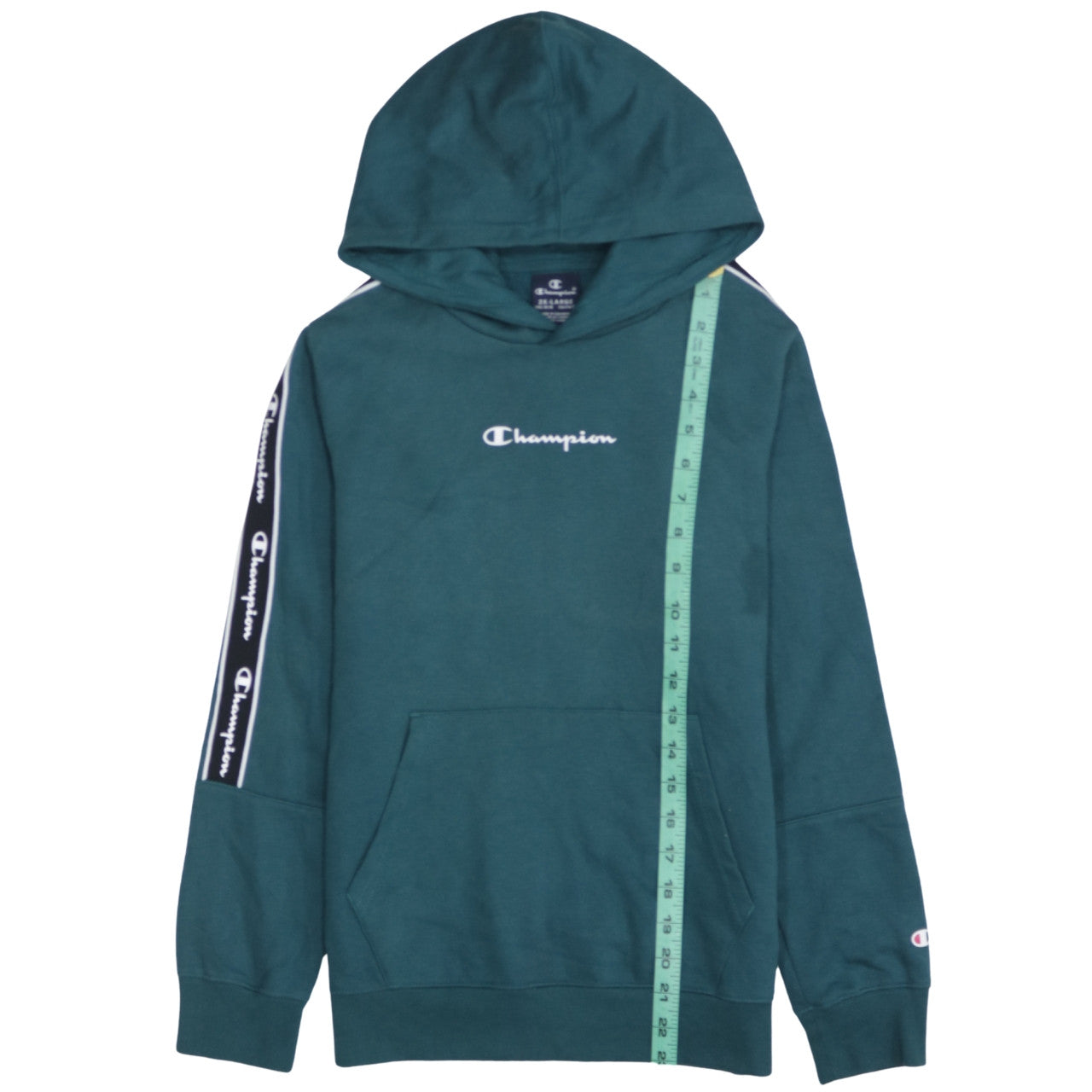 Champion Boys Green 15-16 Years Pullover Hoodie with Logo Tape Details