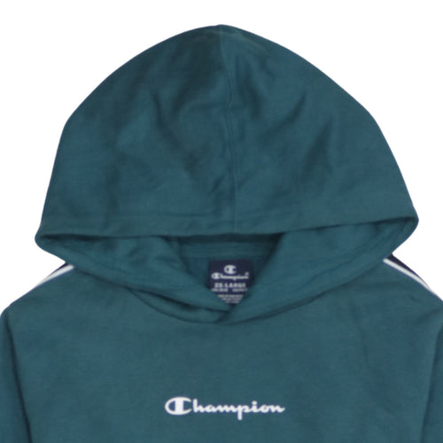 Champion Boys Green 15-16 Years Pullover Hoodie with Logo Tape Details