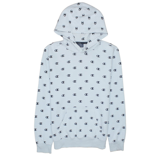 Champion Women’s Light Blue XS Pullover Hoodie All Over Logo Print