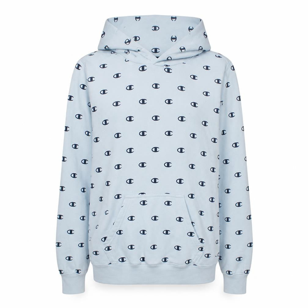 Champion Women’s Light Blue XS Pullover Hoodie All Over Logo Print