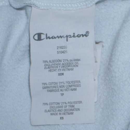 Champion Women’s Light Blue XS Pullover Hoodie All Over Logo Print