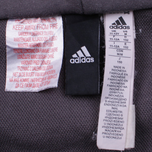 Adidas Boys Grey Full Zip Hoodie 11-12 Years Regular Fit Hooded Sweatshirt