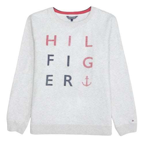 Tommy Hilfiger Womens Grey Logo Sweatshirt M Crew Neck Cotton Blend