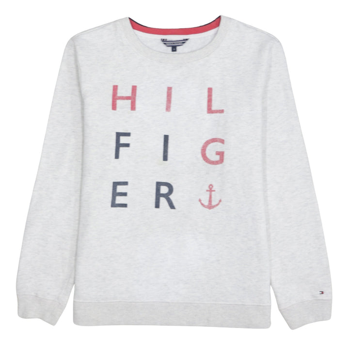 Tommy Hilfiger Womens Grey Logo Sweatshirt M Crew Neck Cotton Blend