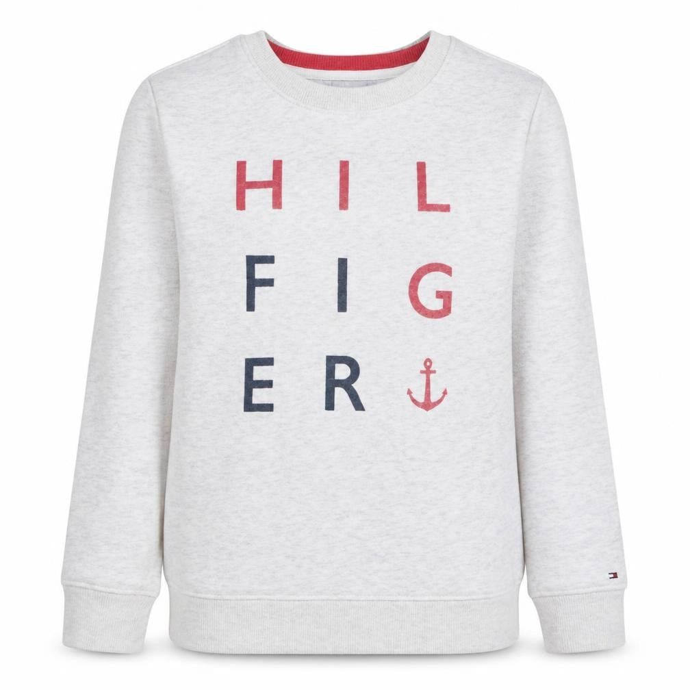Front view of Tommy Hilfiger women’s grey logo sweatshirt m crew neck cotton blend
