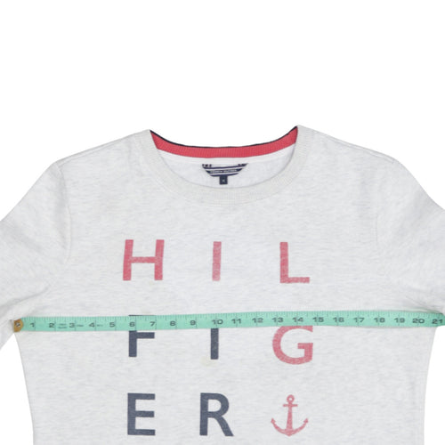 Tommy Hilfiger Womens Grey Logo Sweatshirt M Crew Neck Cotton Blend