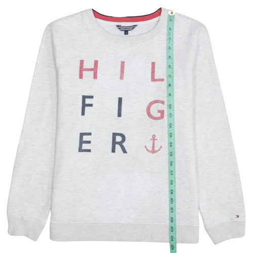 Tommy Hilfiger Womens Grey Logo Sweatshirt M Crew Neck Cotton Blend