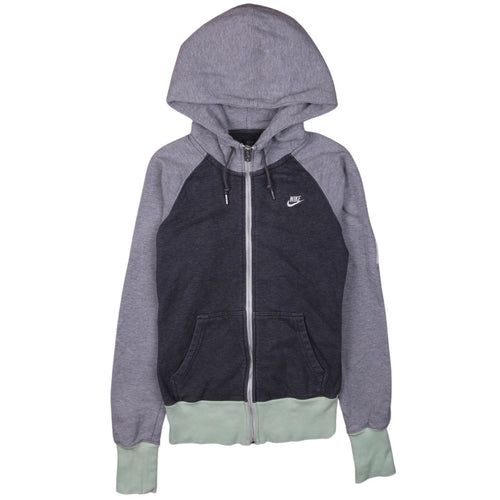 Nike Women Grey Colourblock Full Zip Hoodie XS Cotton Blend