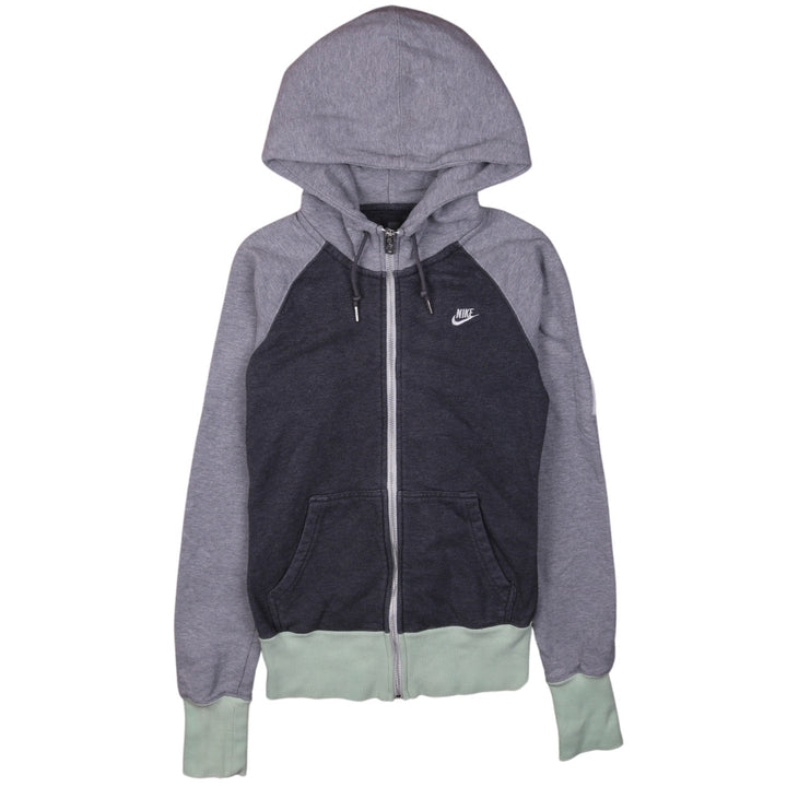 Nike Women Grey Colourblock Full Zip Hoodie XS Cotton Blend